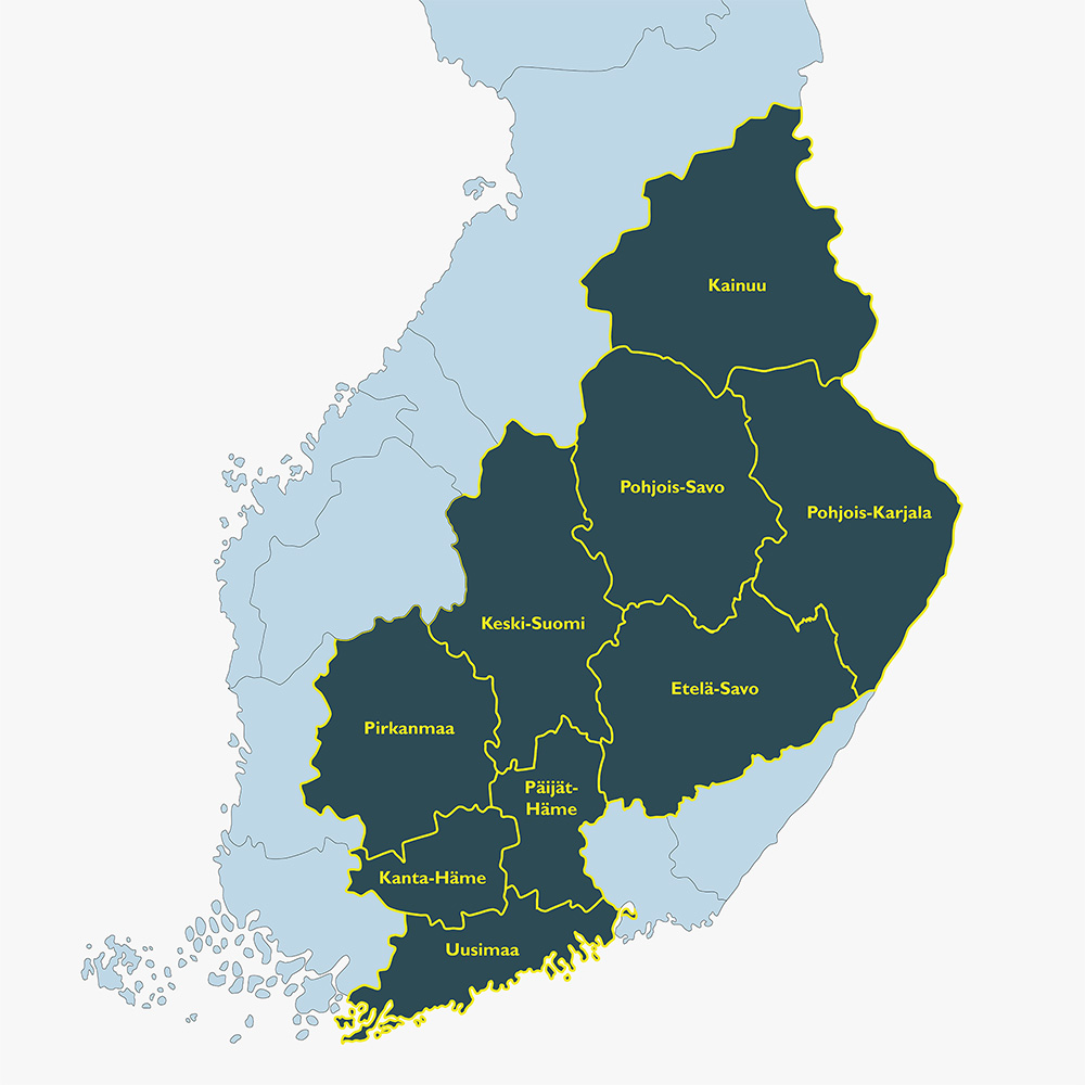 ForeAmmatin Osaamiskartoitus -palvelu on tarjolla kartalla näkyvillä ELY-alueilla.